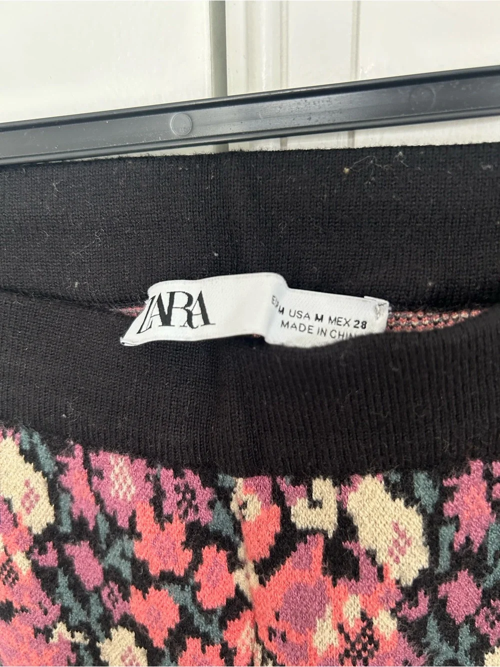 Zara Black Leggings with Pink Floral Print